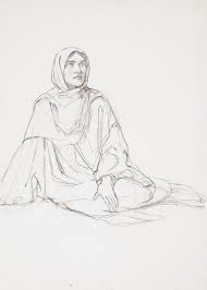 When drawing the figure artists are constantly measuring length, alignment, spaces, etc. Study Of A Woman Dressed In Hooded Cloak And Sitting On The Ground Woodmere Art Museum