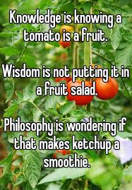 Knowledge Is Knowing A Tomato Is A Fruit Wisdom Is Not Putting It In A Fruit Salad Philosophy Is Wondering If That Makes Ketchup A Smoothie