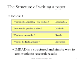 Following is an example of using the imrad format for a report based on. Writing Scientific Papers Contents N N N The