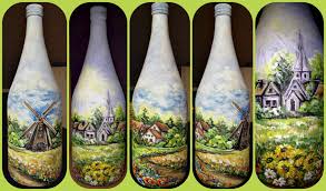 Sommer Deko Flasche Bild Auf Glas Akrylfarben Handarbeit Flaschen Dekorieren Flaschenkunst Bilder Auf Glas