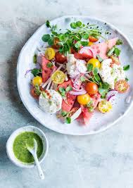 Salade De Tomates Mozzarella Et Pasteque Recette Salade Tomate Salade Tomate Mozzarella Salade