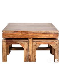 4 unique designed stools to give the table a complete set up Centre Cum Coffee Table 4 Stools New Urban Lad Piece In Sheesham Wood Sofa Dining 1523921249