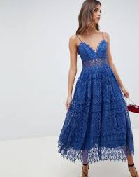 Enter & enjoy it now! Asos Design Vestito Da Cerimonia Midi In Pizzo Con Spalline Sottili Asos