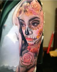 Half sleeve day of the dead la calavera catrina i love that this tattoo of a woman with a sugar skull has a cigarette and a tattoo. Day Of The Dead Girl Tattoo By Lisa Scrimgeour