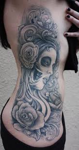 #tattoo ideas roses, #ideas #roses #smalltattooflower #tattoo. Day Of The Dead And Roses Rib Tattoo By Jeremiah Barba Tattoonow