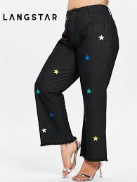 2019 New Plus Size Star Pattern Frayed Hem Jeans Women Casual Slim Stretched Denim Wide Leg Pants Autumn Big Size Women Pants Xl 5xl From Qingxin13