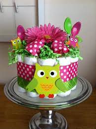Bright Pink And Lime Green Owl Mini Diaper Cake Baby Girl Etsy Baby Girl Shower Gifts Baby Shower Diaper Cake Green Baby Shower