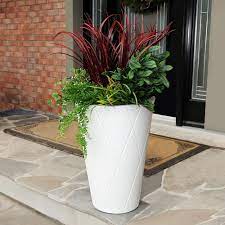 Tall round planter with flower design. Mayne Versailles 26 In White Tall Round Planter Tall Planters Planters White Planters