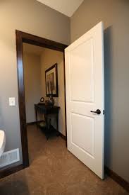 Interior Doors 2 Panel White Molded Door With Dark Casing And Base Trim Bayer Built Woodworks White Interior Doors White Paneling Wood Doors Interior