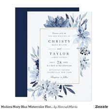Modern Navy Blue Watercolor Floral Wedding Invitation Zazzle Com Floral Wedding Invitations Watercolor Floral Wedding Invitations Blue Wedding Invitations
