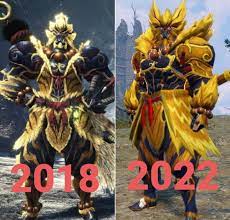 Can we appreciate the straight up Glow-Up the Furious Rajang armor has gone  through? Really glad the old look got recycled for the standard one. :  r/MonsterHunter