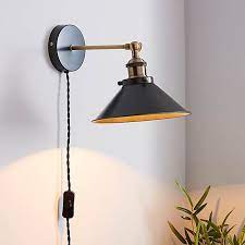 Logan Grey Industrial Easy Fit Plug In Wall Light Plug In Wall Lights Black Wall Lights Wall Mounted Lights Bedroom