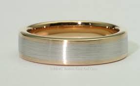 Two Tone Men S Flat Wedding Band With Platinum Brushed Center And Rose Gold Polished Edges Di Mens Wedding Bands Mens Wedding Bands Platinum Wedding Bands