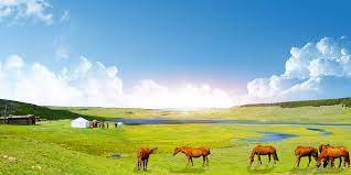 蒙古马牧场蒙古包摄影图合成背景背景图片下载_4724x2362像素JPG格式_编号1lwfr9o3v_图精灵