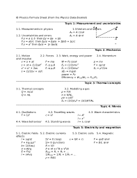 Doc Ib Physics Formula Sheet From The Physics Data Booklet