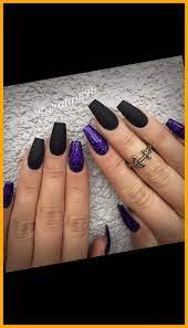 44 Halloween Nail Designs Acrylic Black 2020 Purple Acrylic Nails Purple Glitter Nails Black Sparkle Nails