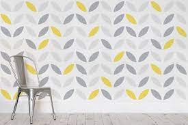 Yellow Gray Abstract Flower Pattern Wallpaper Mural Hovia Grey Wallpaper Bedroom Powder Room Wallpaper Wallpaper Bedroom
