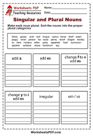 Worsheets Singular And Plural Nouns Singular And Plural Nouns Plural Nouns Activities Nouns Activities