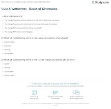 Quiz Worksheet Basics Of Kinematics Study Com