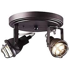 Crafted with premium iron, this industrial close to ceiling light fixture has three open metal wire shades, each caging a bulb, forming a simple architectural shape. Bronze Directional Ceiling Light Spot Light Double Head Vintage Style Track Lighting Kit For Kitchen Pantry Stairwell Ceiling Ceiling Fixtures Ceiling Lights