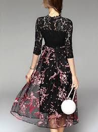 Lace Dresses Lace Overlay Hollow Out Lace Dresses Metisu Floral Print Dress Black Lace Tops Dresses