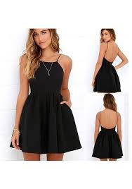 Black Pleated Pleated Spaghetti Straps Backless Round Neck Mini Dress Backless Black Dress Mini Neck Pl Banquet Dresses Black Dresses Casual Dresses