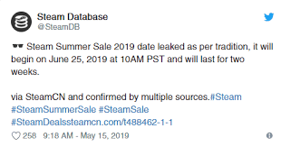 Steam summer sale 2021 is reportedly set to begin on june 24 at 10 am pt / 1 pm et and continue until july 8. Steam Summer Sale 2019 Start Date And Time Leaks