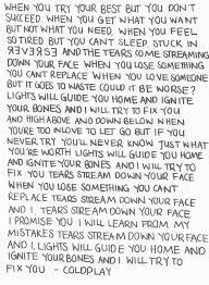 One Of The Songs I Play When I Need A Reminder That It Will All Be Okay Coldplay Lyrics Fix You Coldplay Lyrics