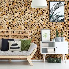 Bois, parquet, lambris, teck, bambou : Sticker Papier Peint Rondins De Bois Du Canada Salon Design Ambiance Sticker
