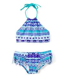 Kanu Surf Purple Teal Geometric Mahina Halter Bikini Toddler Girls