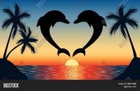 Sunset and 2 dolphins drawing nature scenery sky sea. Landscape In Colored Pencil Sunset And 2 Dolphins Drawing Cute766