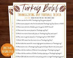 Thanksgiving Day Football Trivia Game Nfl Turkey Bowl Trivia Etsy Thanksgiving Day Football Thanksgiving Facts Football Trivia Game