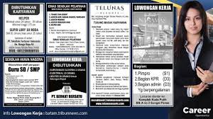 Gaji pokok diatas umk insentif tak terbatas asuransi kecelakaan kerja jenjang karir tetap… Loker Batam Hari Ini 6 Info Lowongan Kerja Dengan Beragam Posisi Yuk Cek Persyaratannya Tribun Batam