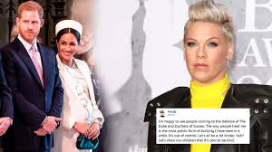 Meghan markle was the american actress, with a passion for humanitarian and feminist causes. Pink Defends Meghan Markle After The Most Public Form Of Bullying She S Seen In A While Entertainment Tonight
