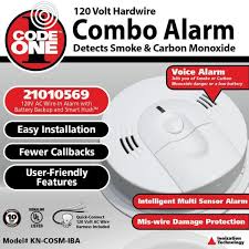 Smoke and carbon monoxide detector utilizes an ionization sensor to detect fire hazards and sounds an 85 db alarm when a hazard is detected. Kidde Code One Hardwired Smoke And Carbon Monoxide Combination Detector With Ionization Sensor And Voice Warning 12 Pack 21029585 The Home Depot