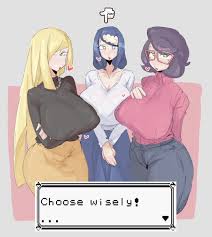 Rule 34 - 3girls Big Breasts Black Shirt Blonde Hair Blue Eyes Blue Hair  Blue Pants Bottomwear Breasts Cougar English Text Eyewear Female Female  Only Game Freak Glasses Green Eyes Hair Heart
