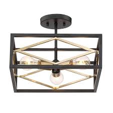 Black iron and acrylic 2 light flush mount ceiling light orig $99. Quoizel Platform 14 In Black With Gold Semi Flush Mount Light Lowes Com In 2021 Rectangular Light Fixture Semi Flush Mount Lighting Flush Mount Lighting