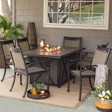 Belham Living Tulie 7 Piece Aluminum Fire Pit Patio Dining Set Fire Pit Patio Sets At Hayneedle Fire Pit Patio Set Fire Pit Patio Fire Pit Dining Set