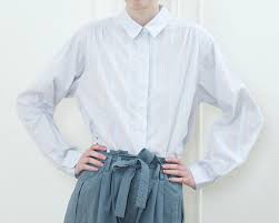 70s Blue Striped Blouse Large Pink Stripe Button Down Shirt Etsy