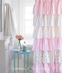 Cottage Colors Ruffle Shower Curtain Pink Roses Shabby Chic Curtains Shabby Chic Room Shabby Chic Bathroom