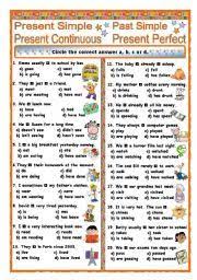 Present Perfect Past Perfect Past Simple Past Continuous Exercises English Exercises Simple Past The Past Continuous Author Bouabdellah English Worksheets For Kids Tenses Multiple Choice
