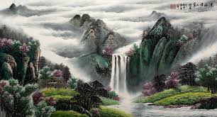 Chinese Mountain Valley Waterfall Landscape Painting Waterfall Landscape Landscape Art Painting Chinese Landscape Painting