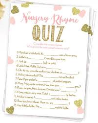 Nursery Rhyme Quiz Game Baby Shower Game Girl Pink And Gold Hearts Fun Game For Large Groups Instant Download With Images Glitter Baby Shower Baby Shower Princess