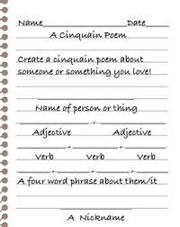 Simple Easy To Use Free Cinquain Poem Activity This Activity Sheet Is For Creating A Cinquain Poem For Someone Or So Cinquain Cinquain Poems Poem Activities