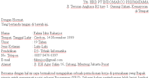 Contoh surat lamaran kerja yang baik dan benar kedua diatas, sangat berguna buat yang ingin melamar pekerjaan ke perusahaan perusahaan yang besar dan kompetitif, contoh bank mandiri dan bni yang mencari karyawan di bidang bidang yang profesional. Pt Indomarco Prismatama Contoh Surat Lamaran Kerja Indomaret Tulis Tangan Kumpulan Contoh Gambar