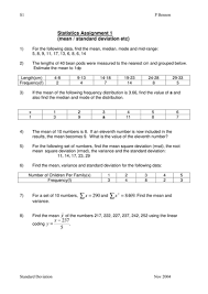 Assignment Sheet Assignment Sheet Standard Deviation Teaching Resources