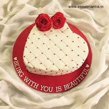 Vanilla sponge cake white frozen cream (whipped) liquid pink color green color for leaves. Customized Heart Shaped Cake For Valentines Day By Sweet Mantra Customized 3d Cakes Desig Simple Anniversary Cakes Heart Shape Cake Design Heart Shaped Cakes