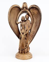 Wooden Angel Sculpture Guardian Angel Statue Hand Carved Wood Etsy Family Sculpture Sculpture Carving