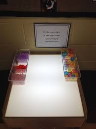 Light Table In A Quiet Corner Of The Room We Added Coloured Plastic Ice Cubes That The Children Used To Create Games Diy Light Table Cube Light Light Table
