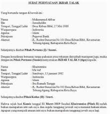 Contoh Surat Cerai Talak Suami Dan Istri Beserta Formatnya Info Kua